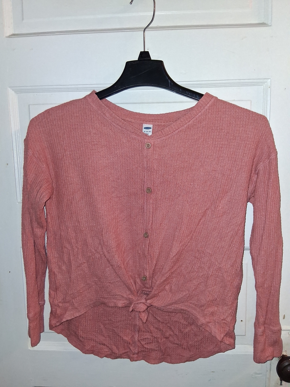 Old Navy Coral Pink Long-Sleeve Button-Front Top with Front Tie